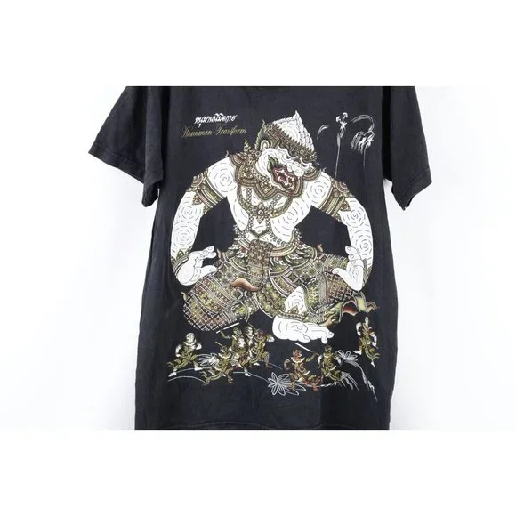 Vintage Streetwear Mens Medium Faded Hanuman Transform Thailand T-Shirt Black - Picture 4 of 12